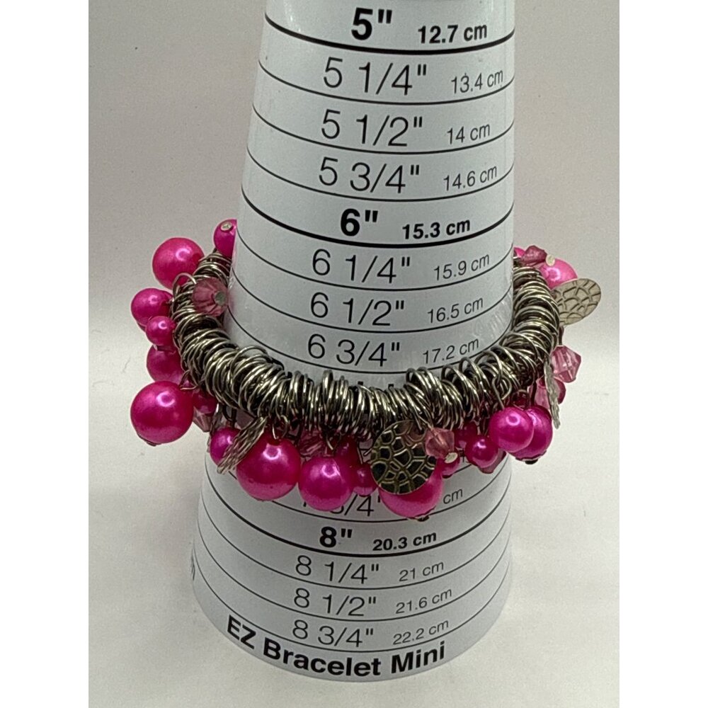Chunky Pink Pearl & Silver Coil Statement Charm Bracelet Paparazzi - Picture 3 of 3